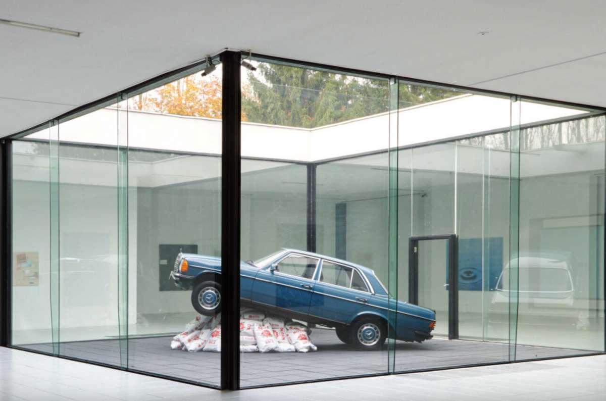 a photo of a piece of art including a car at the Museum Dhont-Dhaenens, Deurle, Belgium