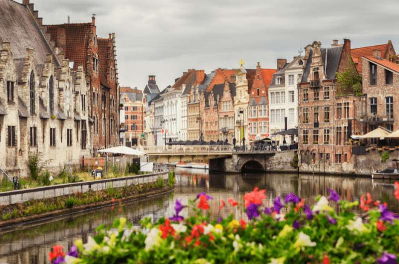 Canal with bridge in Ghent, Belgium