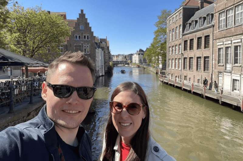 My wife and I in central Ghent by the river, Belgium best places 