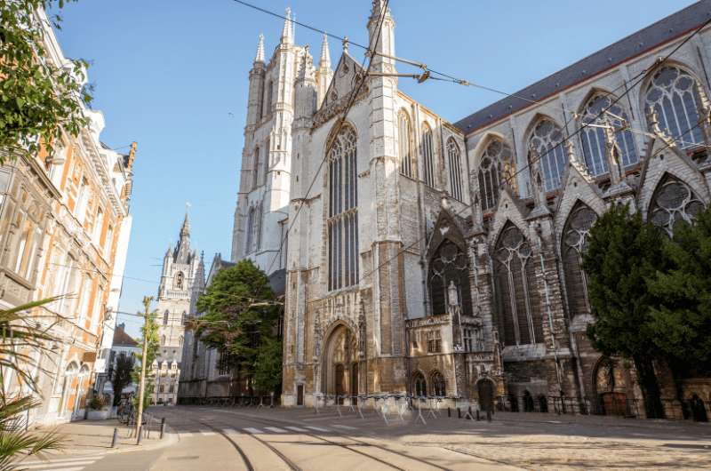 St. Bavo’s Cathedral in Ghent, street view