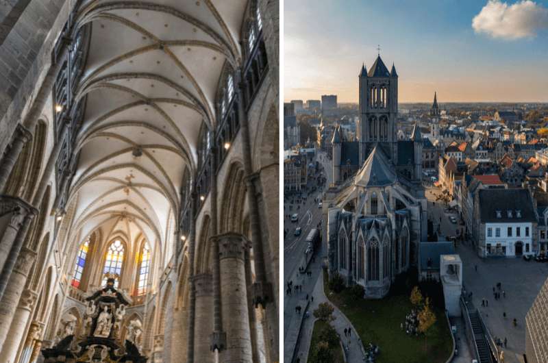 St. Nicholas Church interior and exterior, top place in Ghent Belgium