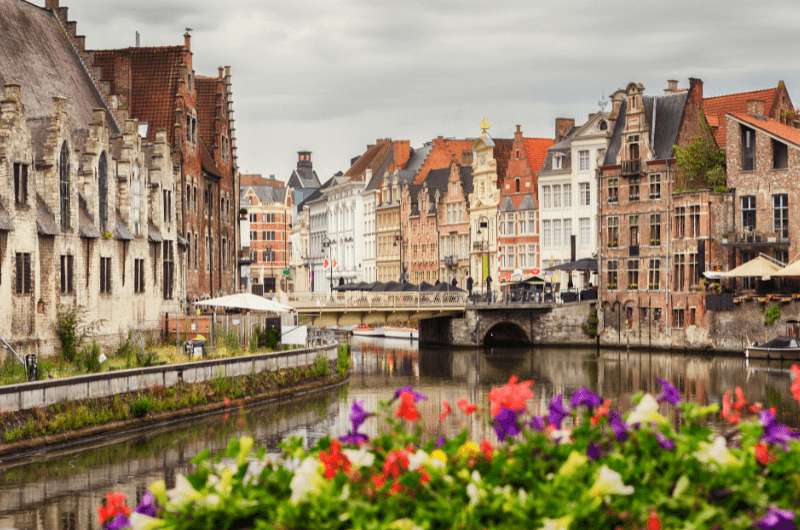 The old houses along the canal in Patershol district in Ghent, Belgium