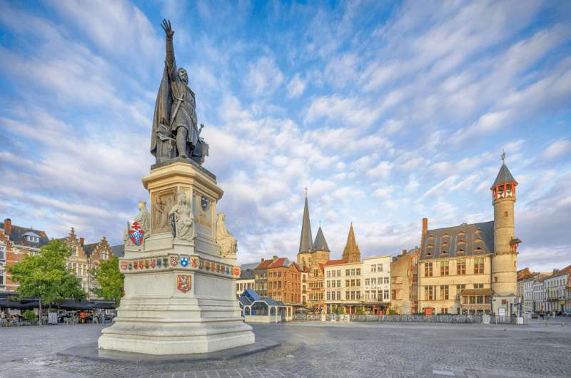 The statue at Vrijdagmarkt in Ghent Belgium 