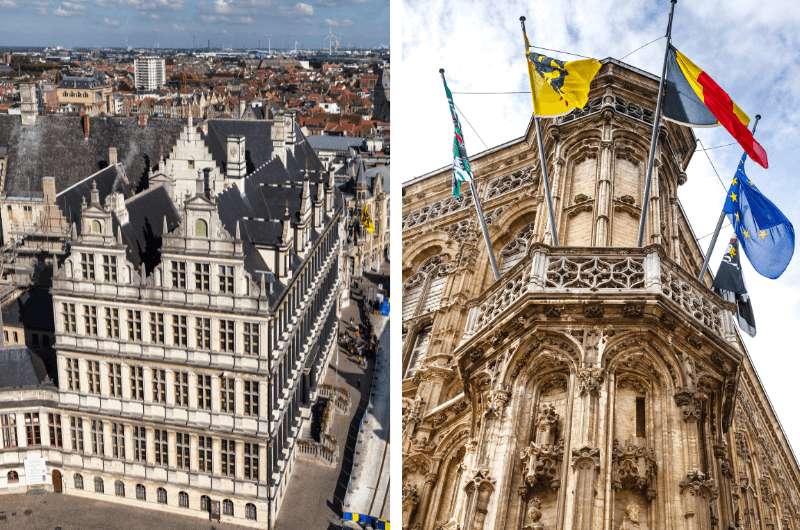 The two types of façade of the Ghent town hall 