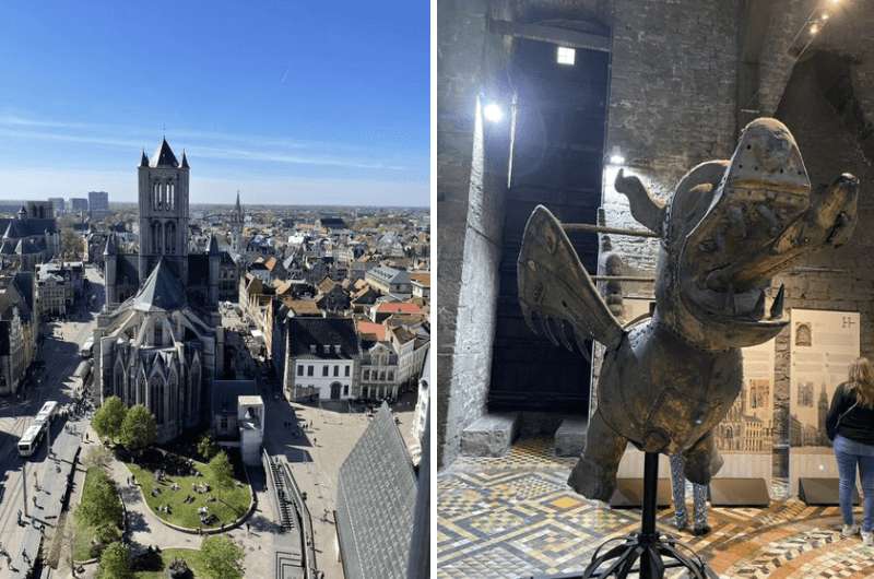 View from the Belfry and the dragon statue inside, Ghent, Belgium 