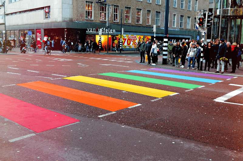 A rainbow-colored pedestrian crossing in Belgium