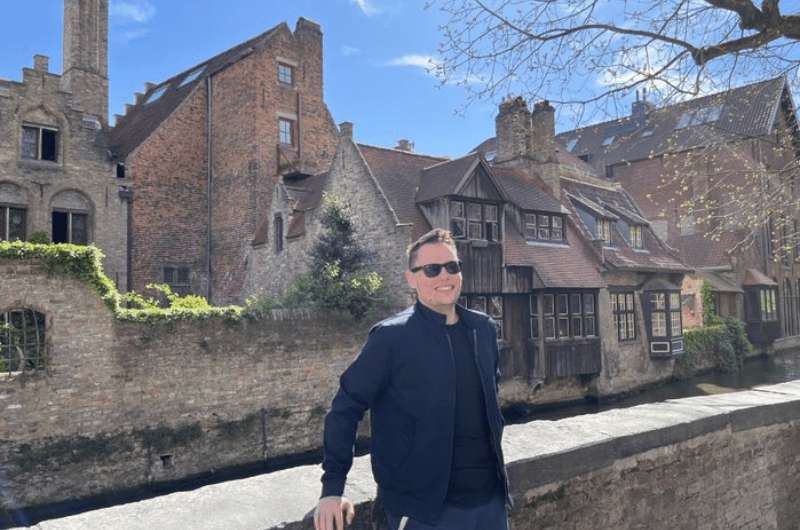 Central Bruges with old stone buildings, Belgium