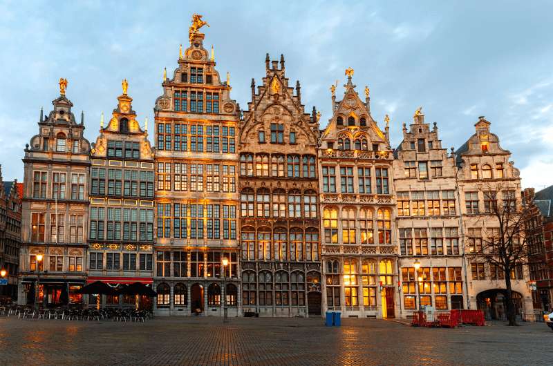 View of buildings on a square in Antwerp, Belgium
