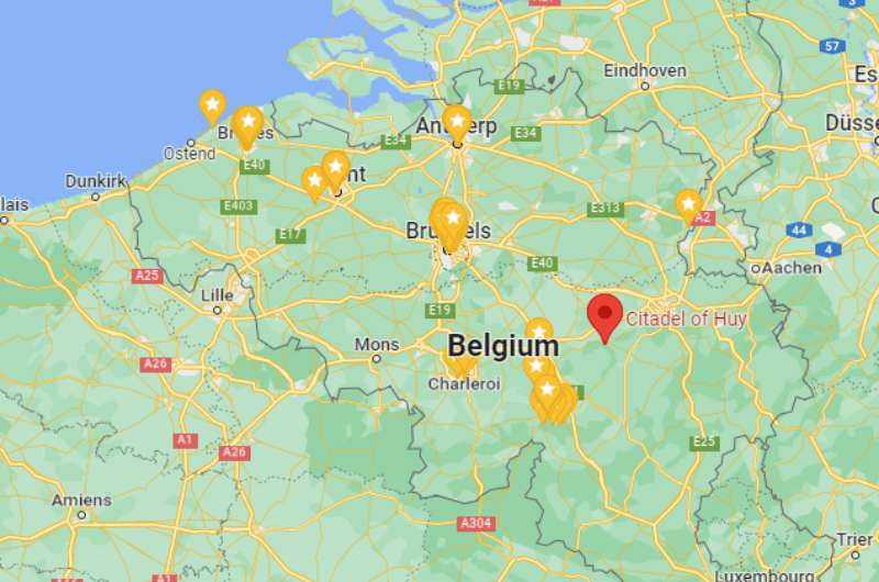 A map of Belgium showing the top places to visit