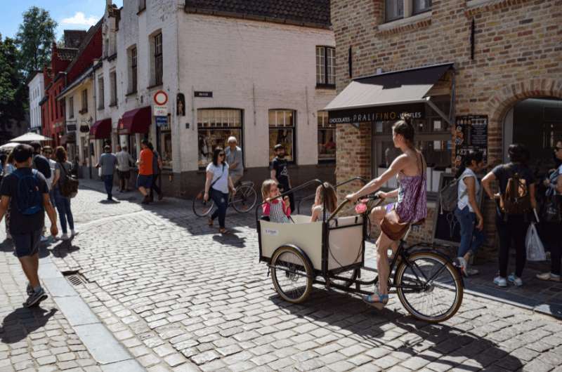 People walking in the center of Bruges, Belgium