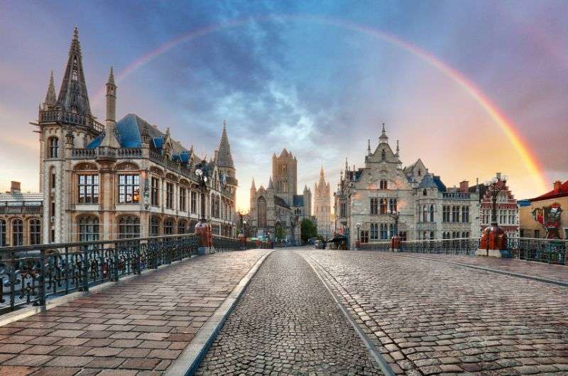 Rainbow over Ghent in Belgium, top place in Belgium