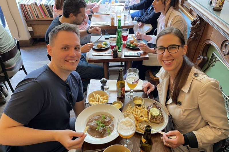 tourists at a restaurant in Brussels