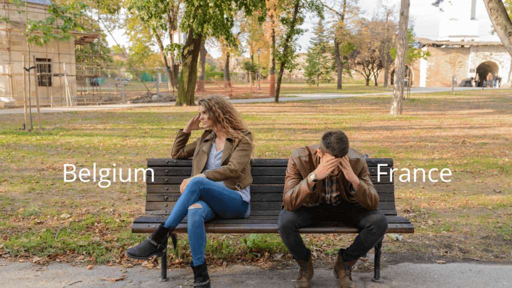 Two people on a bench following a breakup