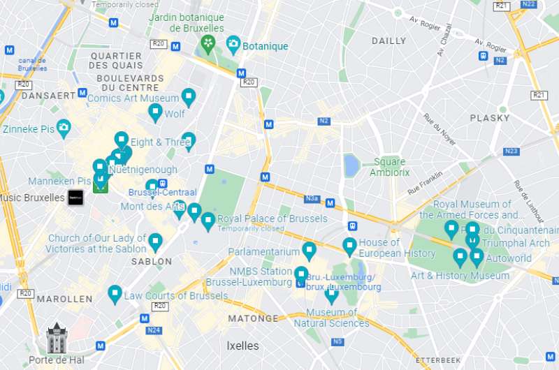 Brussels city map showing tourist highlights