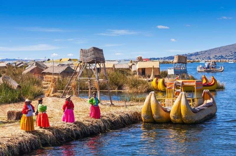 Island of the Uros people, Lake Titicaca Peru