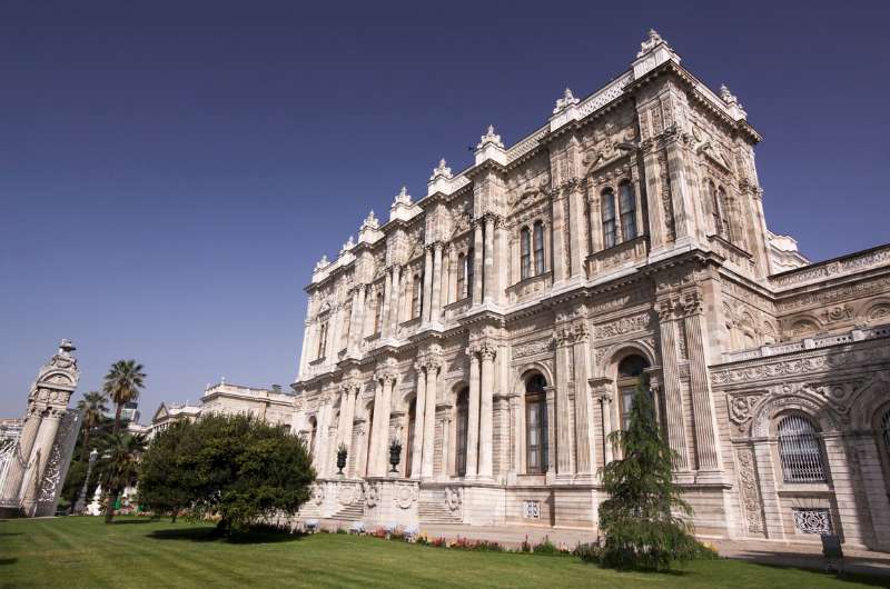 The exterior of the Dolmabahce Palace in Istanbul Turkey