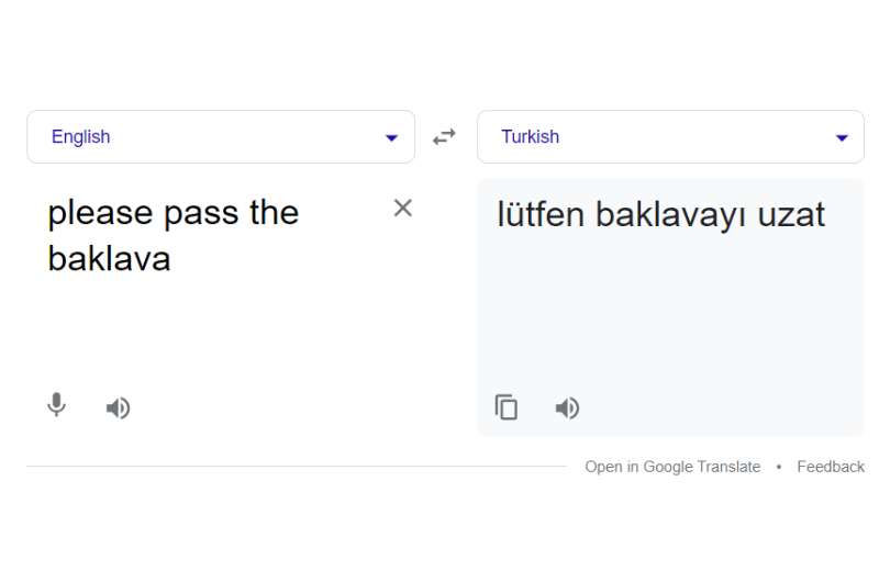 Google translation of Turkish language into English