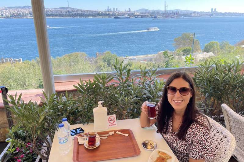 Drinking Turkish tea at Topkapi Palace 