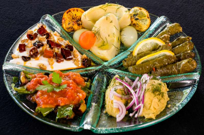 Turkish meze plate served at a restaurant in Istanbul