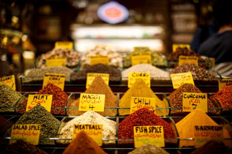 Spices displayed at the Egyptian Bazaar in Istanbul