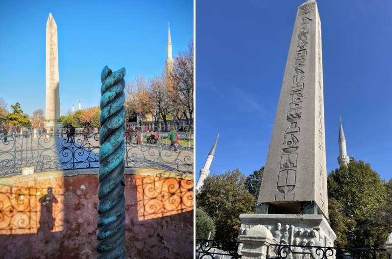 The Serpent Column and the Obelisk of Theodosius on Istanbul’s Hippodrome
