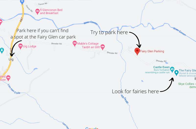 Map of Fairy Glen and parking lot