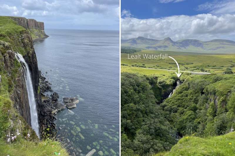 Views of Kilt Rock and Lealt Falls on Isle of Skye