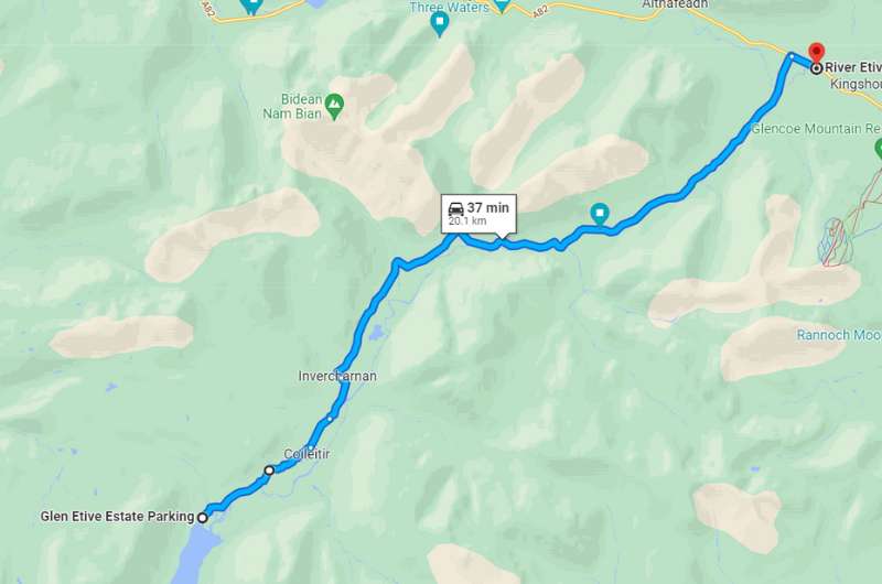 Map of James Bond Road near Glencoe Scotland