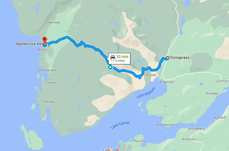 Map of Bealach na Ba scenic road from Tornapress to Applecross 