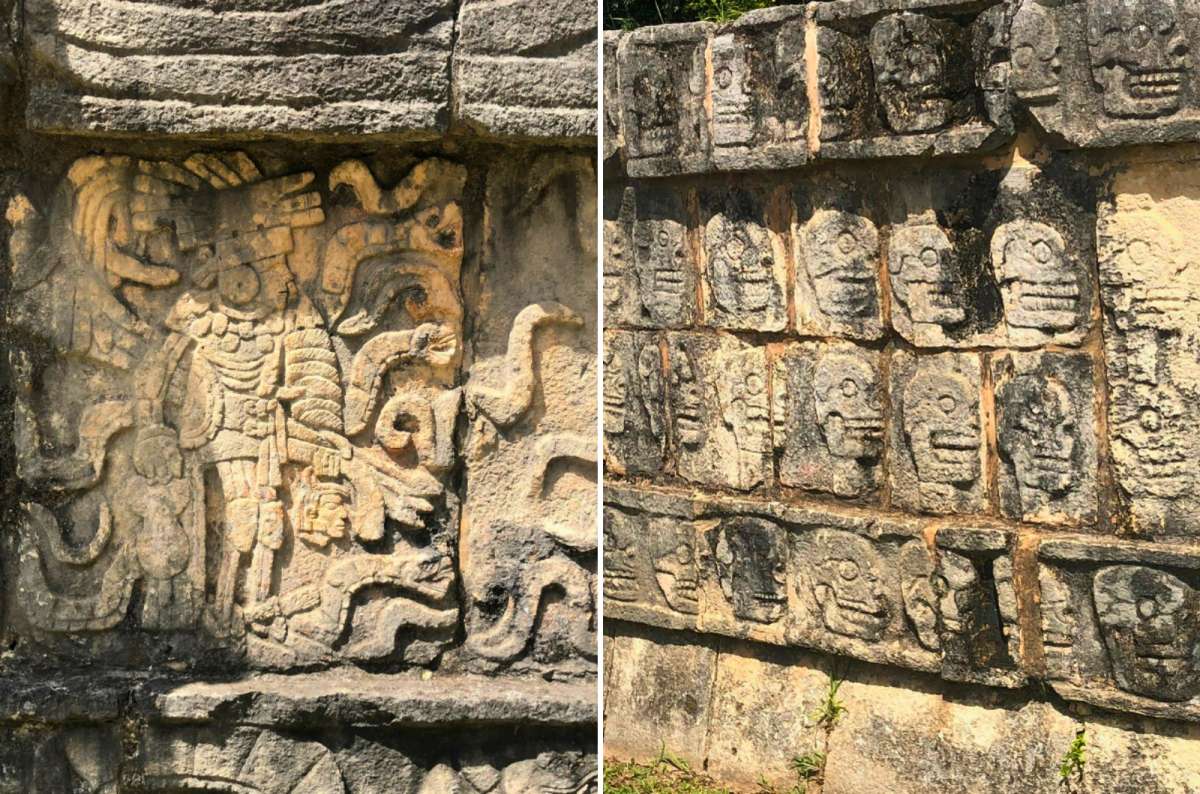 photo of a detailed Maya relief carving, Chichén Itzá, Mexico