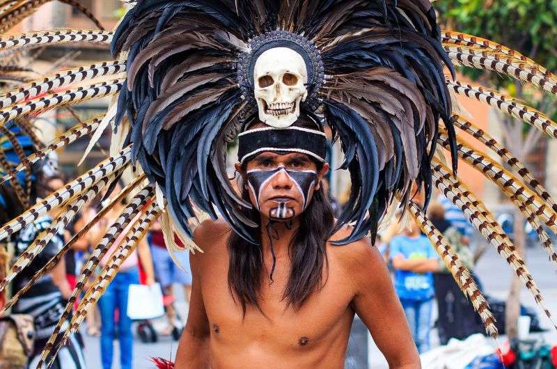 Aztec warrior in a mask