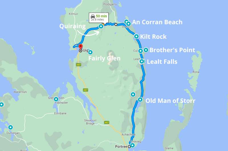 Isle of Skye A855 scenic drive map