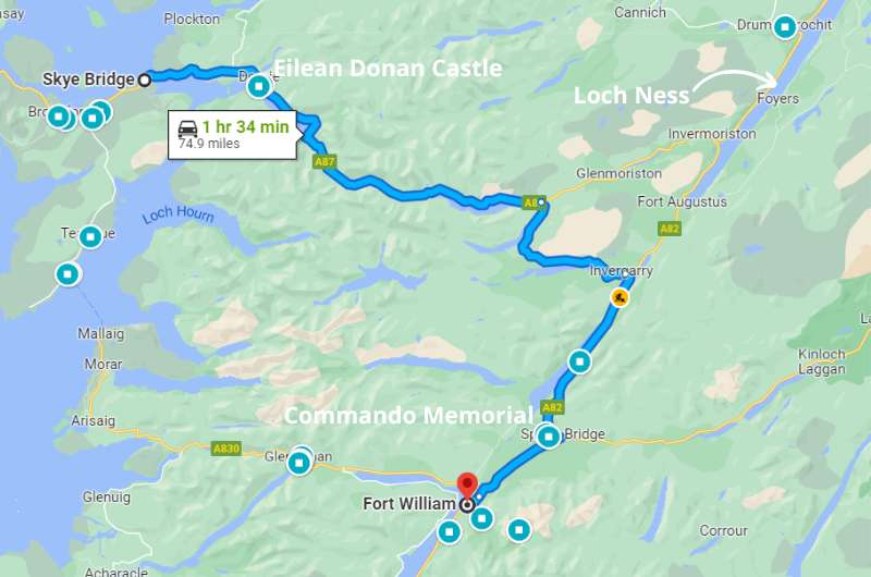 Isle of Skye to For William scenic drive map