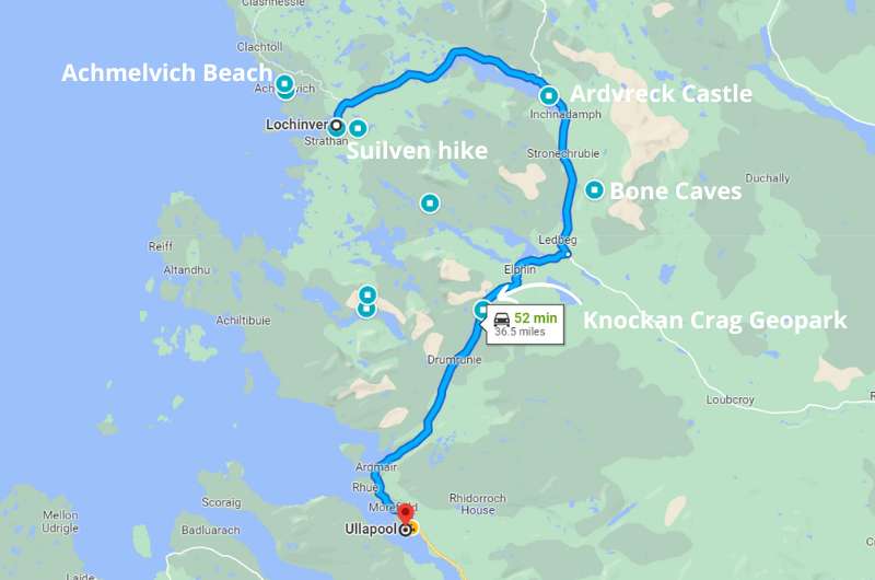 Lochinver to Ullapool scenic drive in Scotland