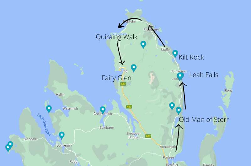 Map of the A855 drive, Scotland