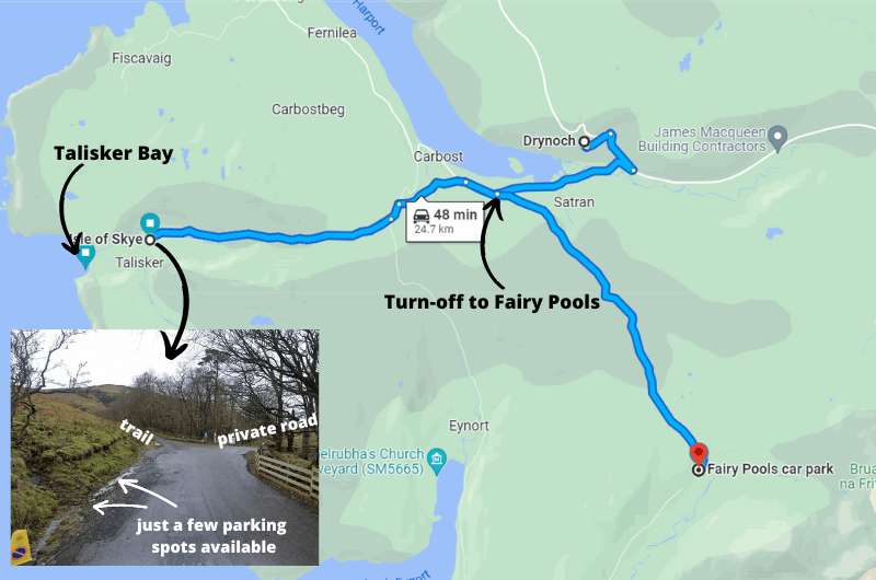 A map of the trail to Talisker Bay, Isle of Skye