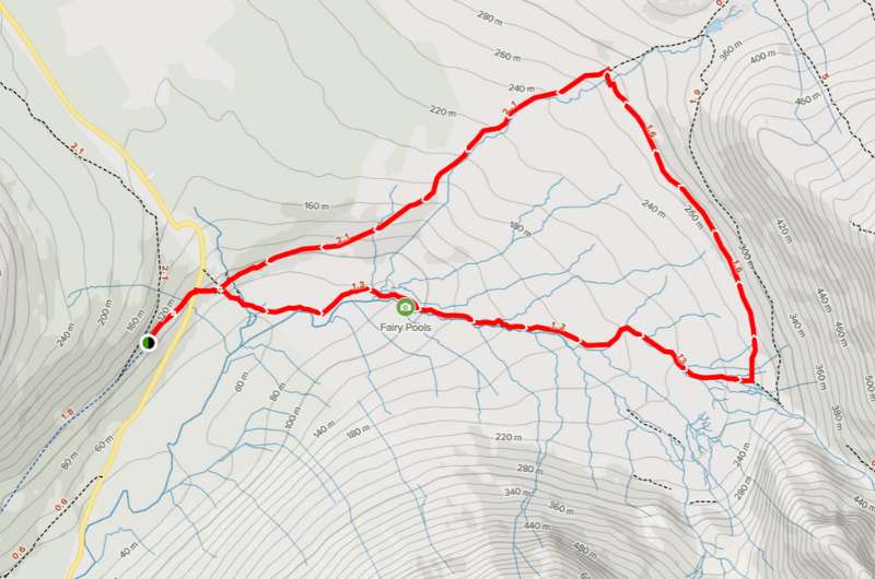 Fairy Pools hiking route map, Isle of Skye hikes