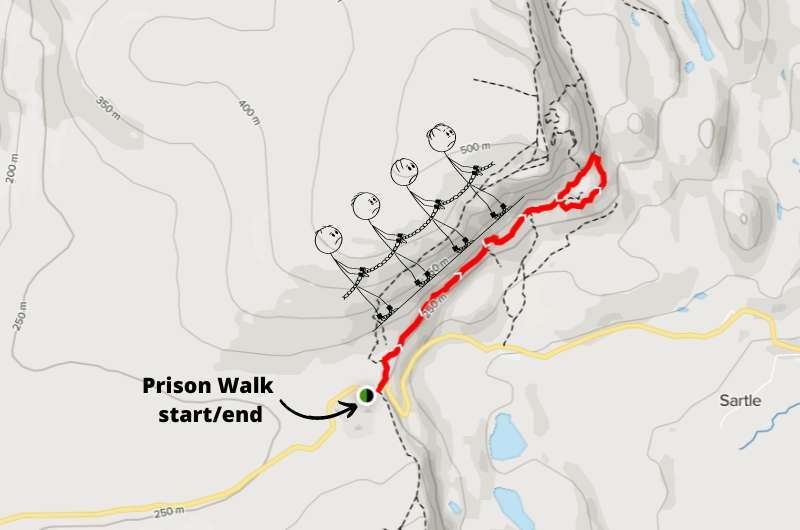 Map of Prison Walk route, Quiraing hike Isle of Skye