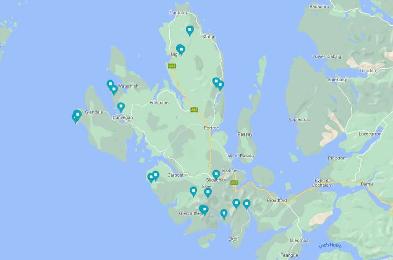 Map showing all the top hikes on the Isle of Skye