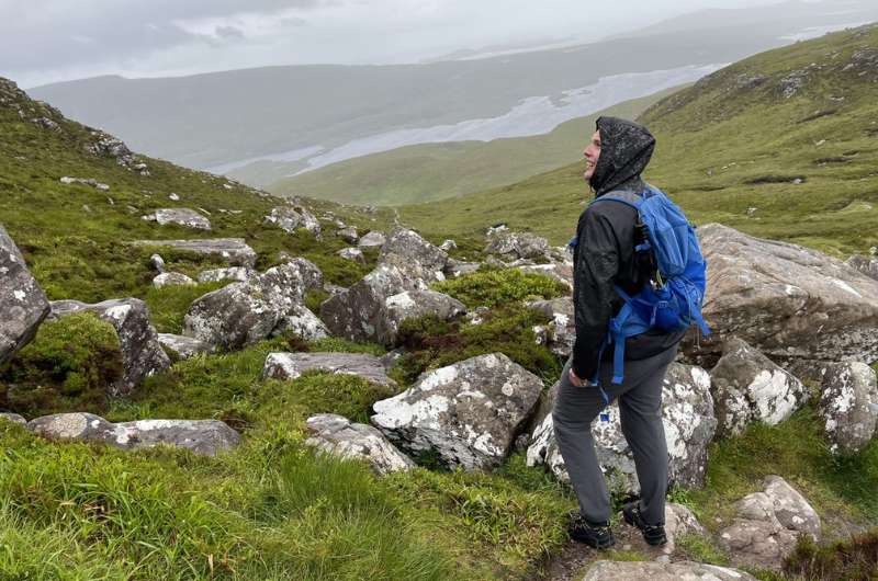 A tourist hiking at Stac Pollaidh