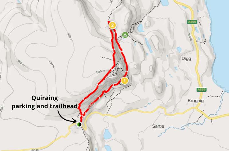 Map of Quiraing Circuit walk, Isle of Skye hiking 