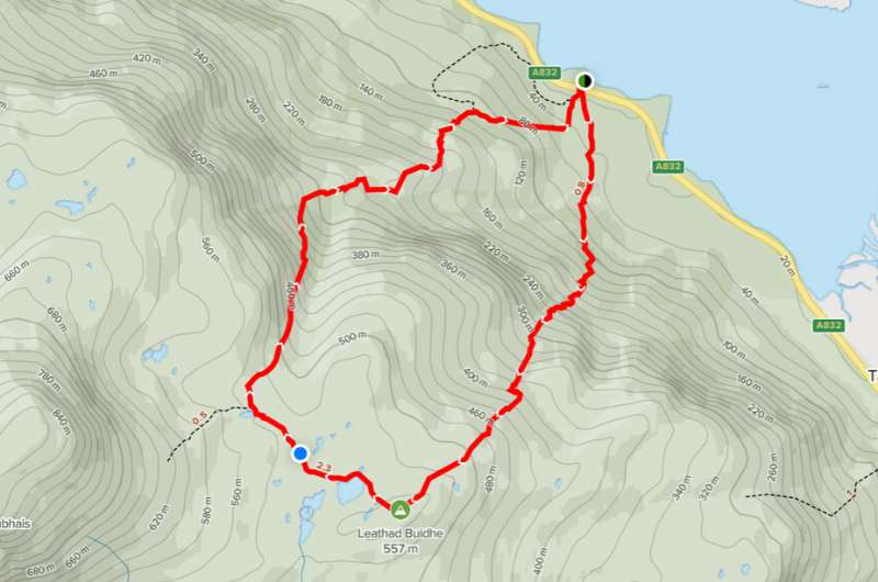 Map of the Beinn Eighe hike, Scotland