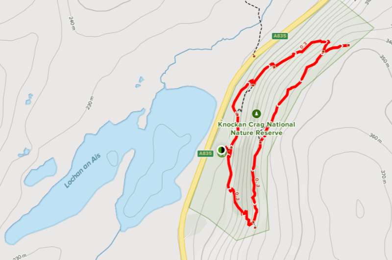 Map of the Knockan Crag hike, Scotland