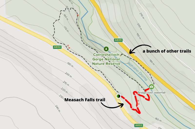 Map of the Measach Falls, Scotland
