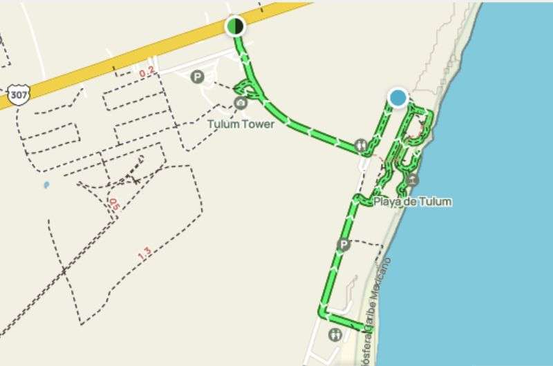 The map of the Mayan ruins Tulum and the parking lot nearby