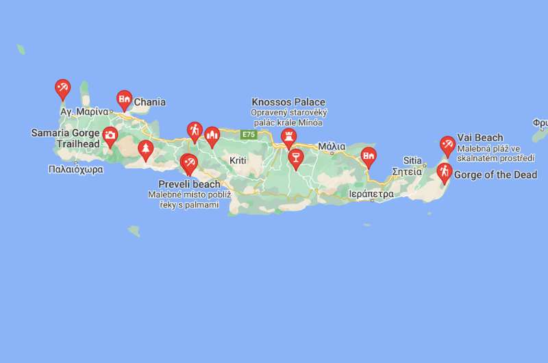 Map of best places to visit in Crete