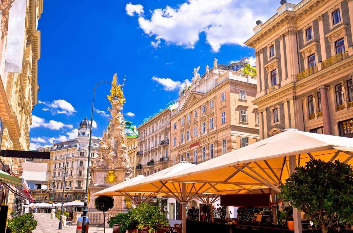 Outdoor café scene on Graben street in Vienna, Austria