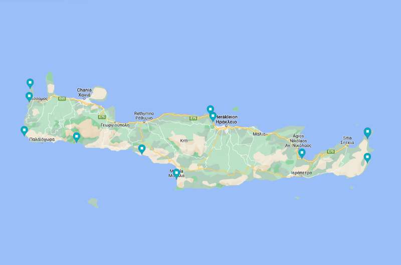 Map of the best beaches on Crete