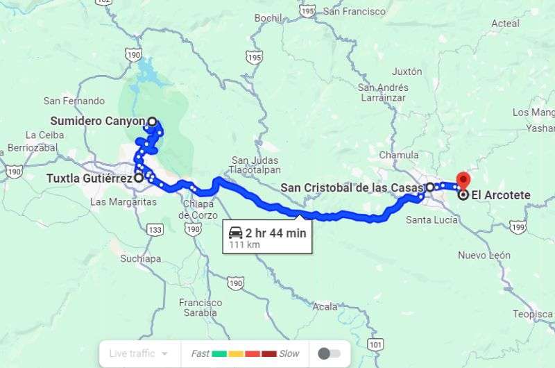 Chiapas itinerary: map (day 2)