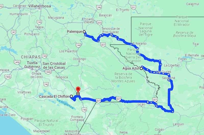 Chiapas itinerary: map (day 5)